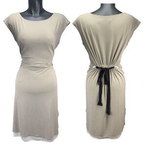 IRIS SETLAKWE Tie-waist Draped Minimalist‎ Office Transitional Tan Cream Dress M